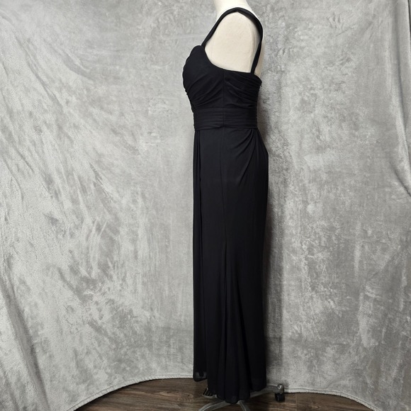 Black Ruched Evening Gown Sweetheart Neckline Maxi Dress Sz 12 Vamp Classic Prom - Picture 3 of 10